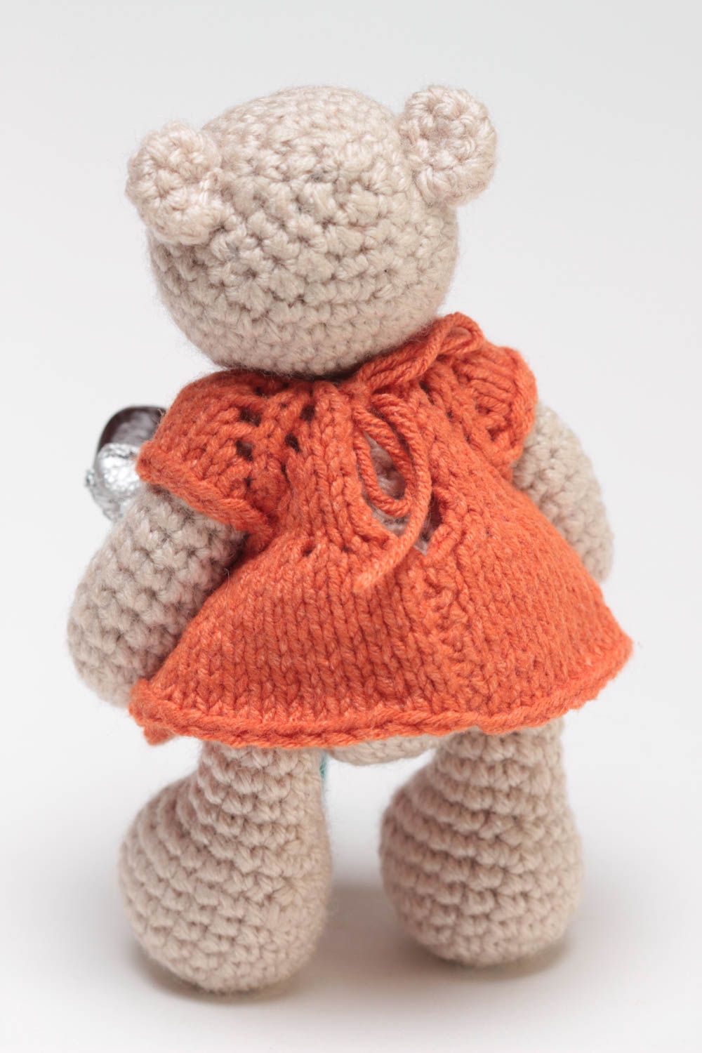 Children's handmade soft toy bear crocheted of acrylic threads photo 4
