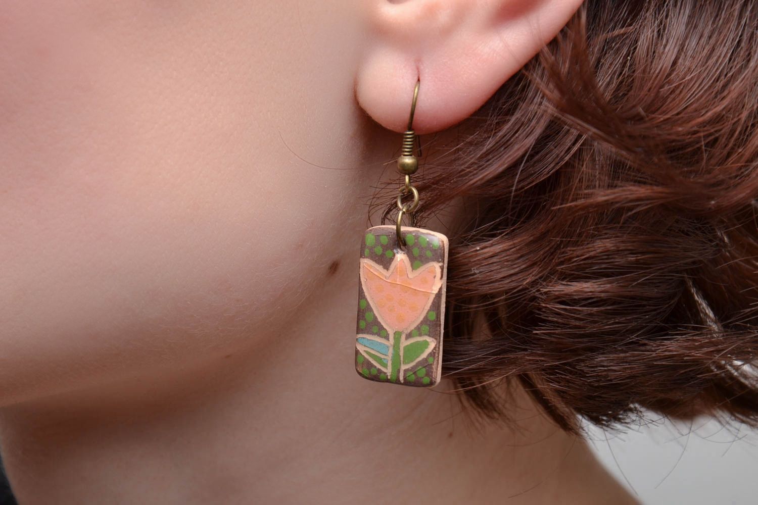 Ceramic earrings with pattern photo 5