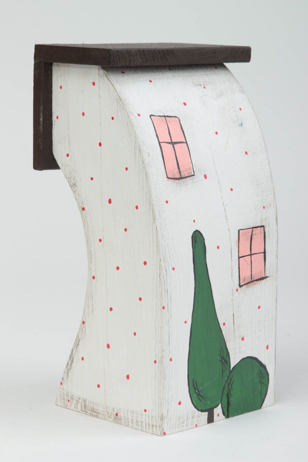 Maisonnette en bois fait main Petite statuette peinte blanche Déco intérieur photo 3