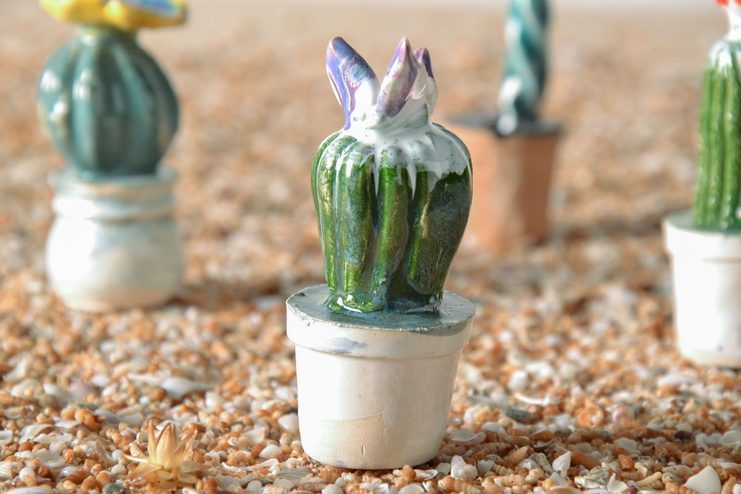 Statuette décorative en argile Cactus faite main photo 1