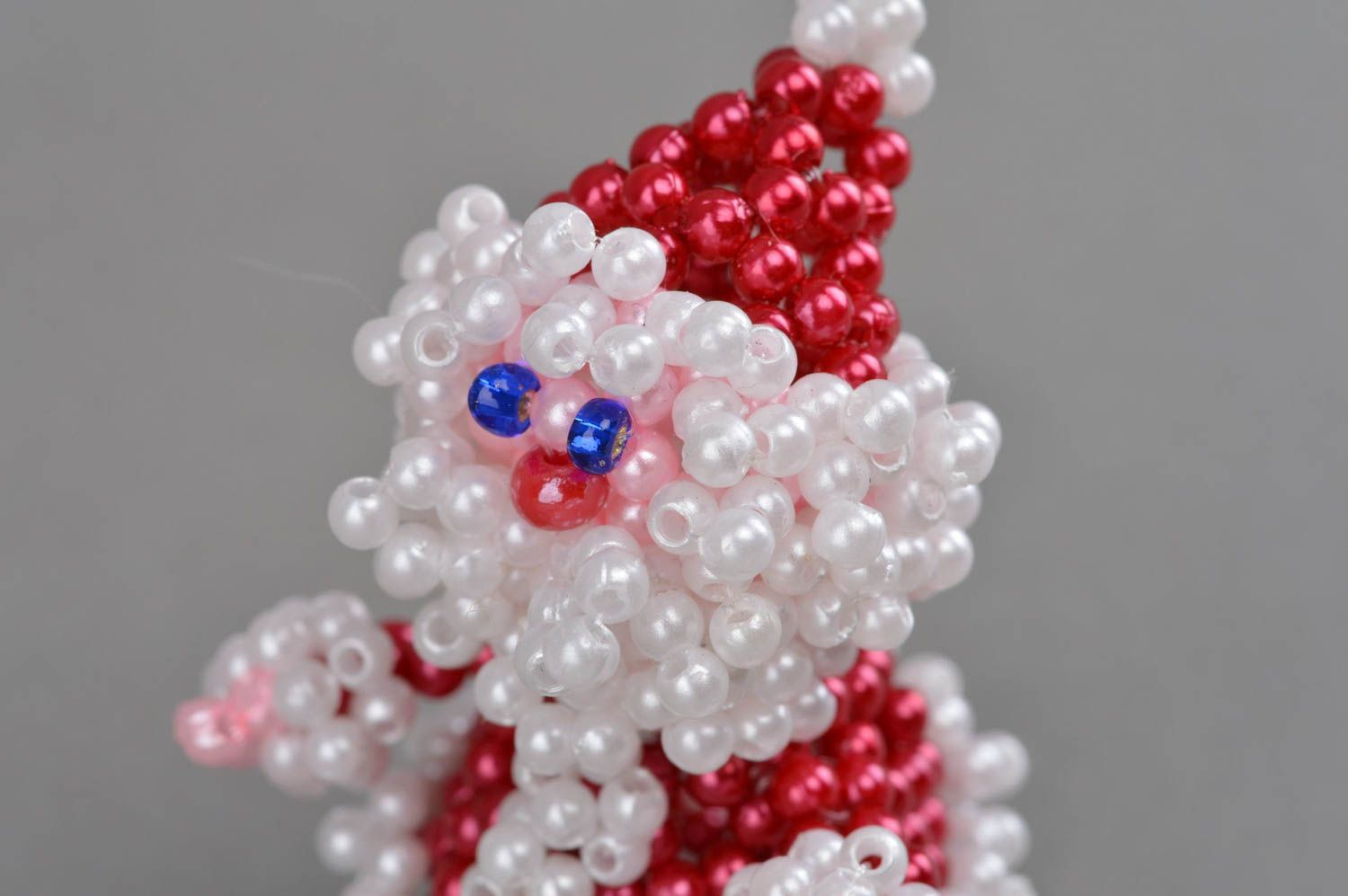 Père Noël en perles de rocaille figurine décorative faite main rouge blanc photo 5