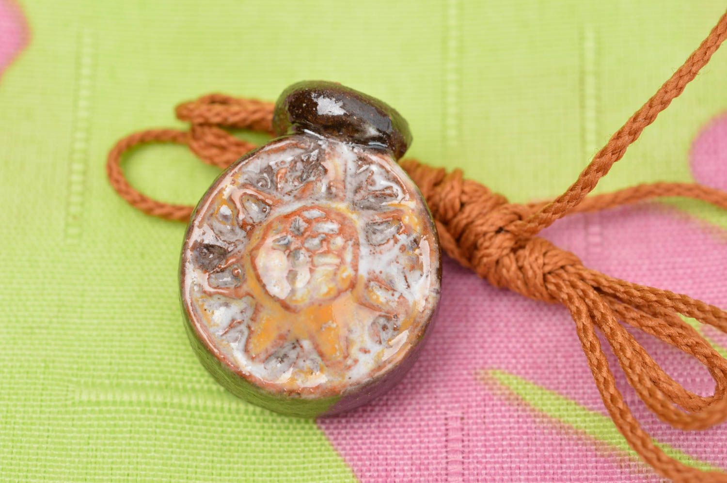 Handmade clay aroma pendant ceramic jewelry eco friendly accessory for women photo 1