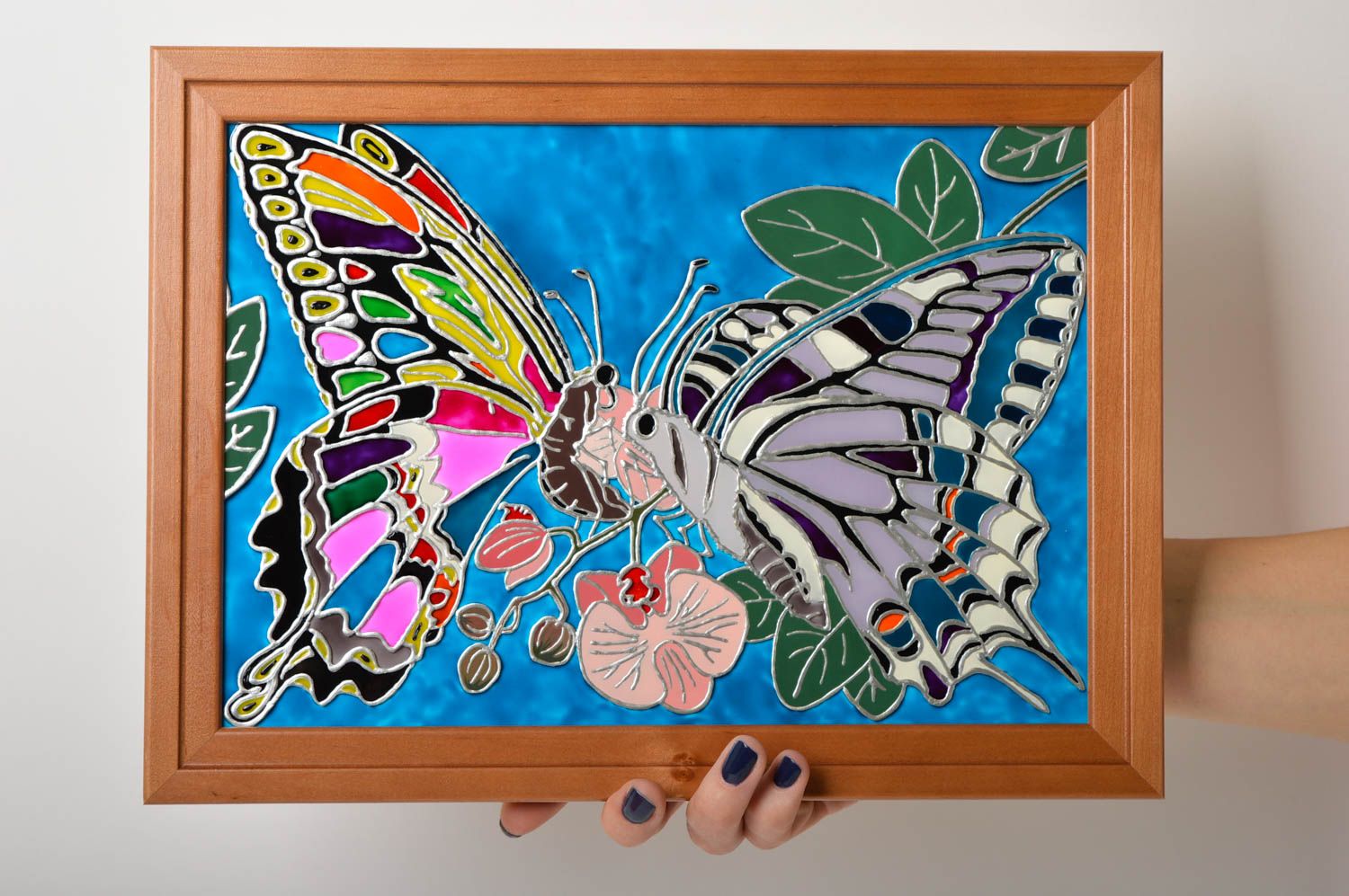 Handmade painting stained glass painting home decor beautiful butterfly photo 2
