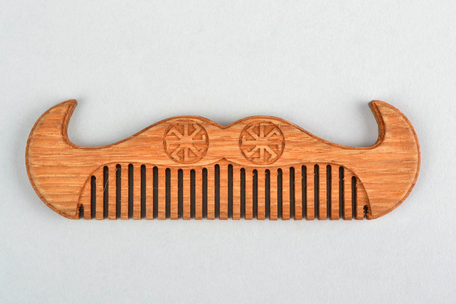 Handmade natural oak wood mustache and beard comb carved with Slavic symbols photo 3
