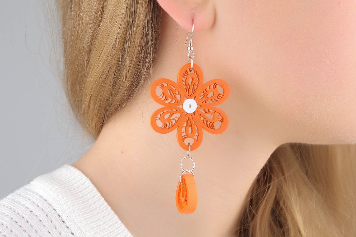 Long earrings-pendants in the shape of a flower photo 1
