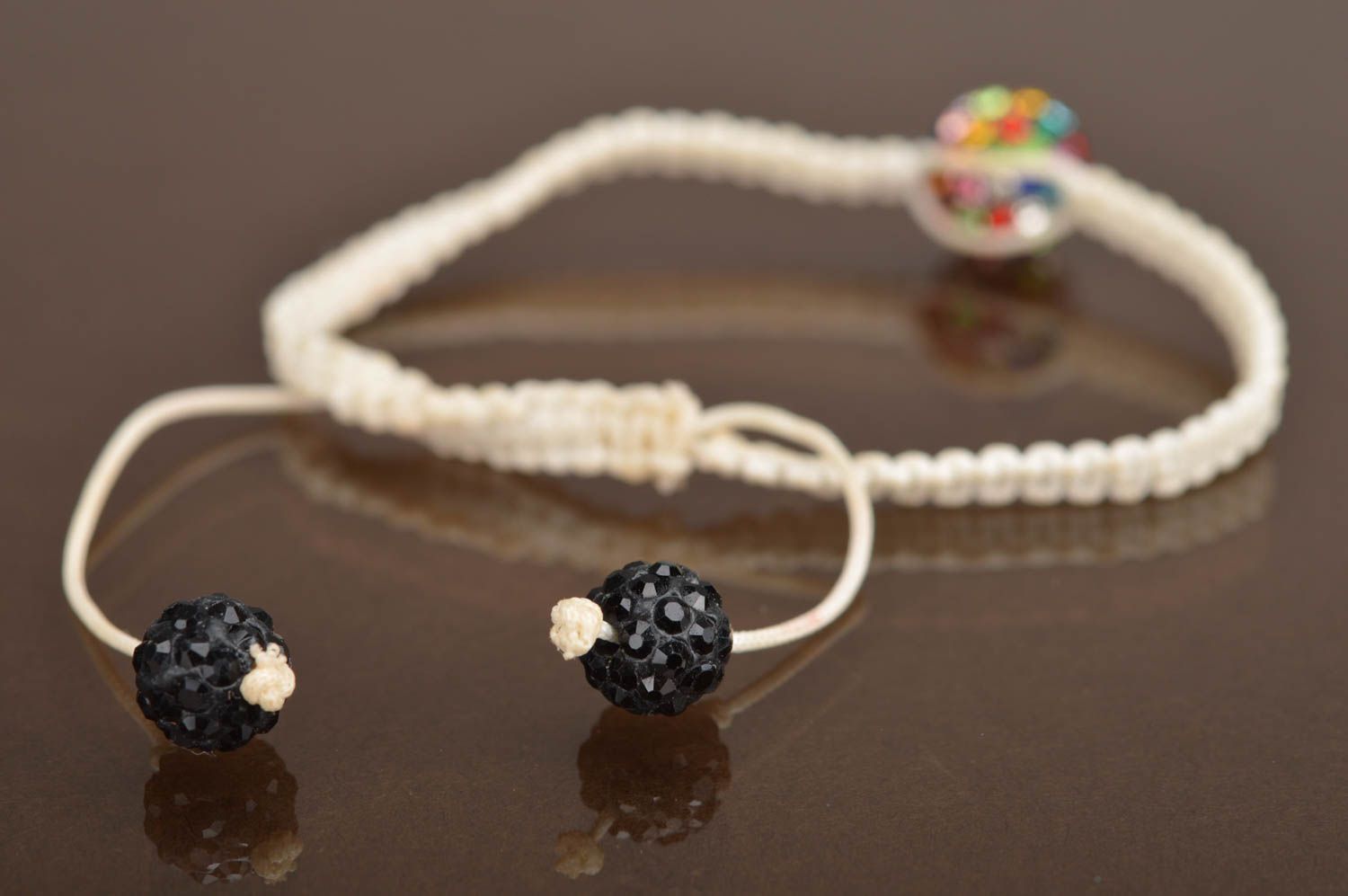 Exquisite handmade bright cute braided bracelet with beads and rhinestones photo 5