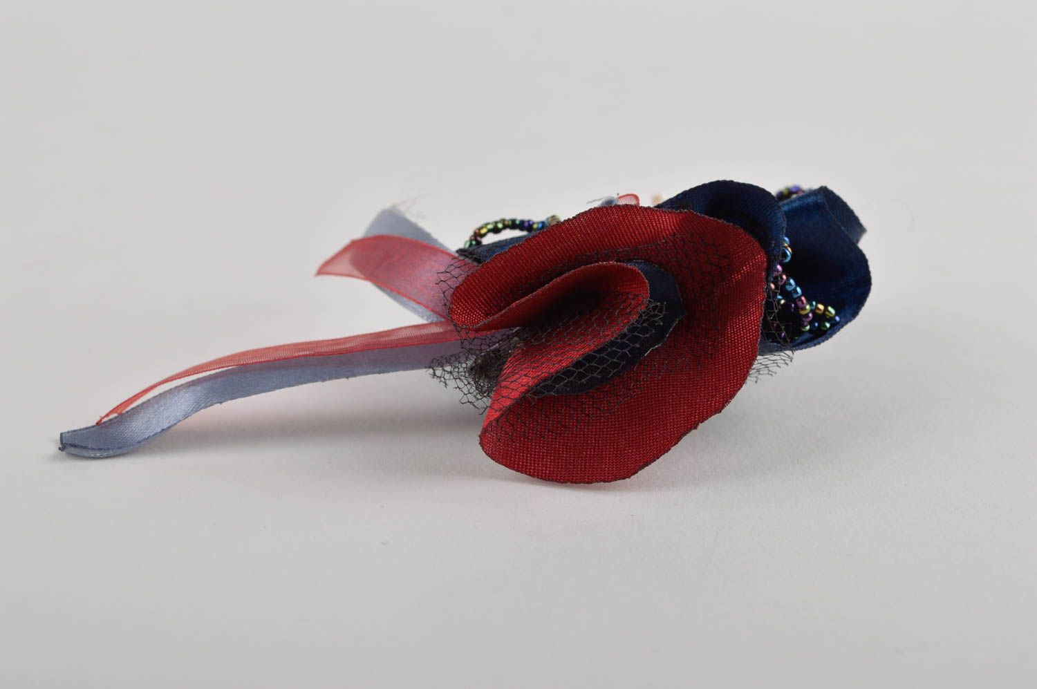 Grosse Broche florale faite main originale en satin Accessoire pour femme photo 3