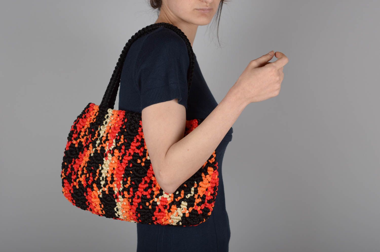 Сумка ручной работы женская сумка оранжевая сумка макраме оригинальная фото 5