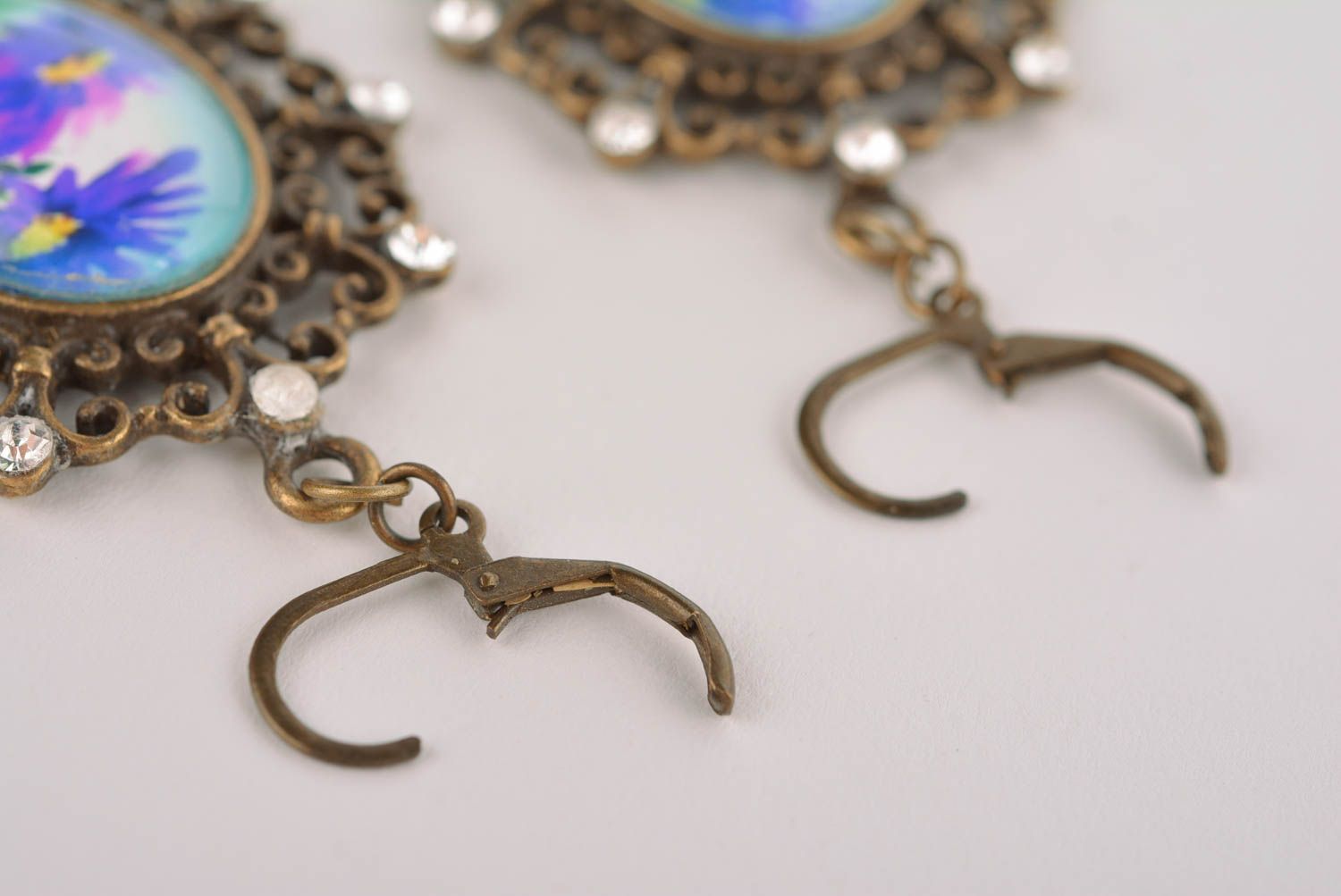 Stylish handmade oval metal earrings glass earrings design beautiful jewellery photo 5