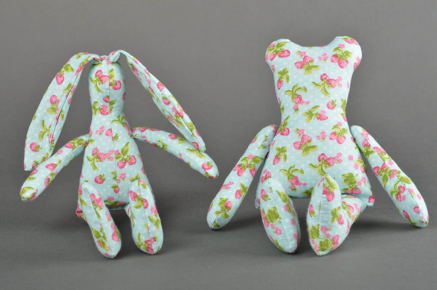 Jouet ours fait main Jouet lapin bleus à motifs en coton Cadeau pour enfant photo 2