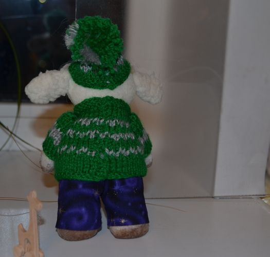 Charming handmade artificial fur toy lamb in sweater photo 2