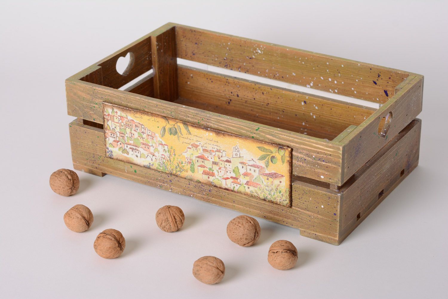 Caisse de rangement en bois originale pratique décorée en serviettage faite main photo 1