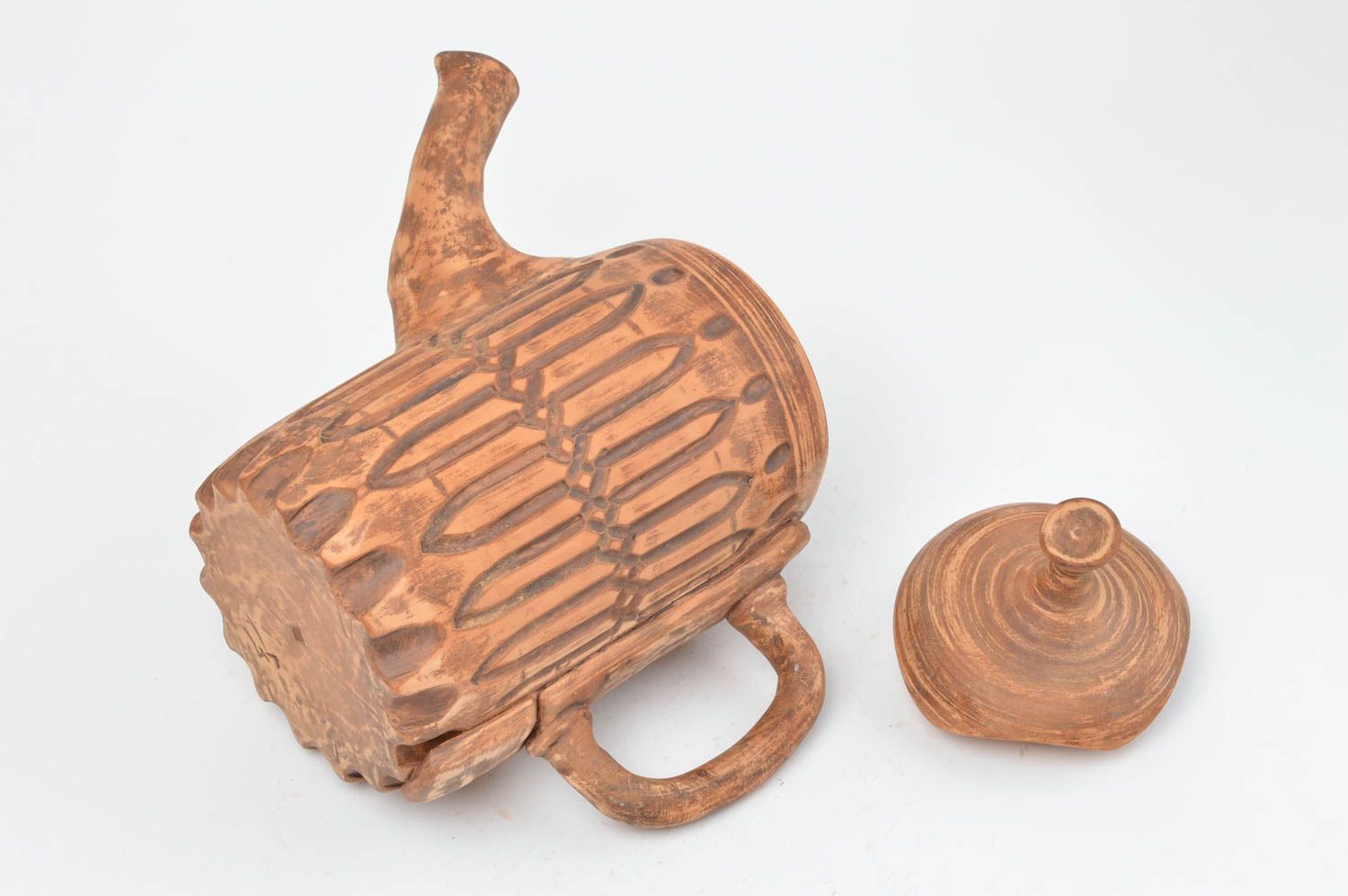 Tetera de cerámica artesanal vajilla de barro regalo original con ornamentos foto 4