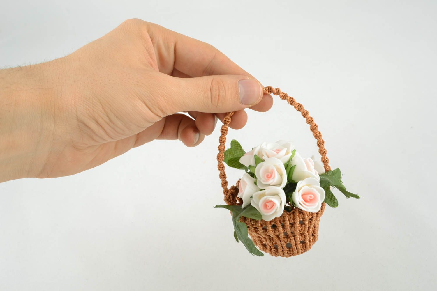 4 inches macrame brown flower basket for shelf or table décor 0,02 lb photo 4