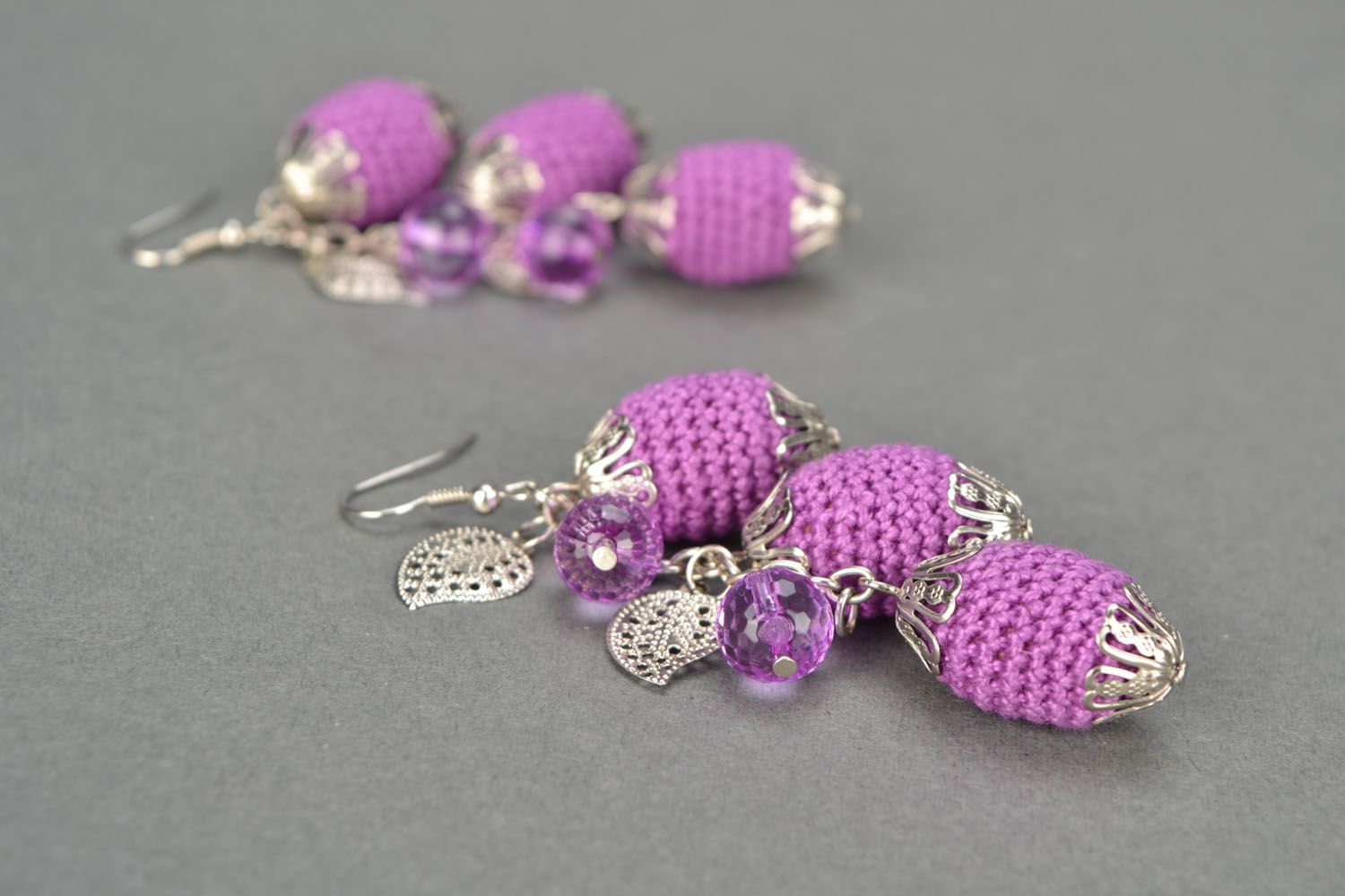 Crochet earrings Lilac Glamor photo 1