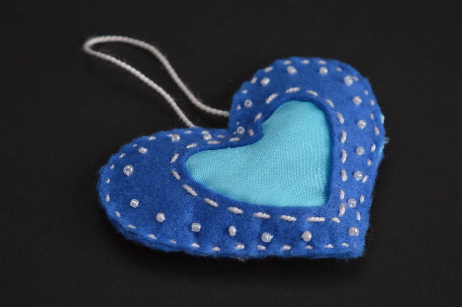 Décoration sapin fait main Déco coeur en feutre bleu Accessoire Noël jouet photo 3