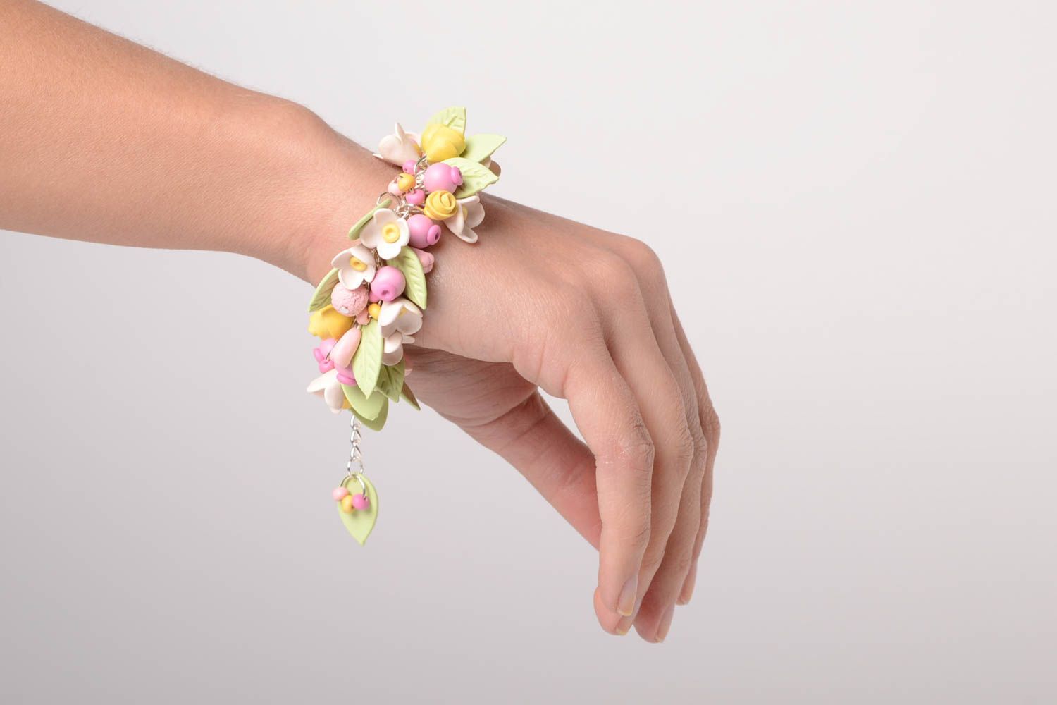 Bracelet pate polymere Bijou fait main fleurs cadeau Accessoire femme design photo 2