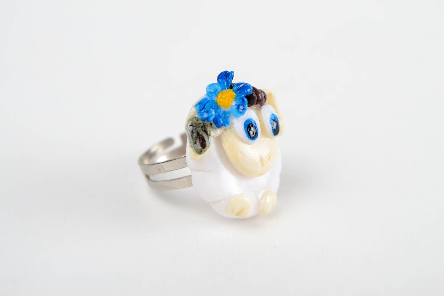 Кольцо ручной работы украшение из полимерной глины кольцо для девушек овечка фото 4
