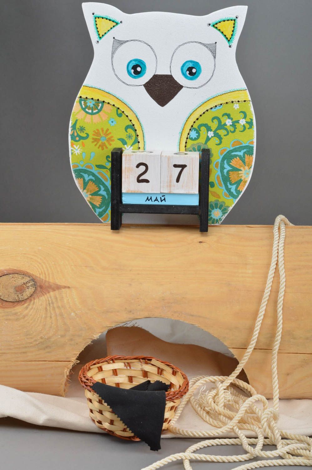 Holz Tischkalender Eule ungewöhnlich handgemacht interessat für Kinderzimmer foto 1