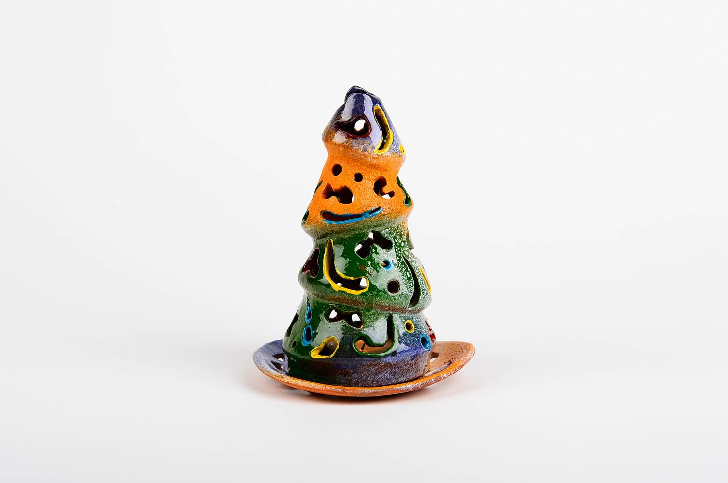 Tealight ceramic light-glow Christmas tree multi-color candle holder 5,9 inches, 0,43 lb photo 1
