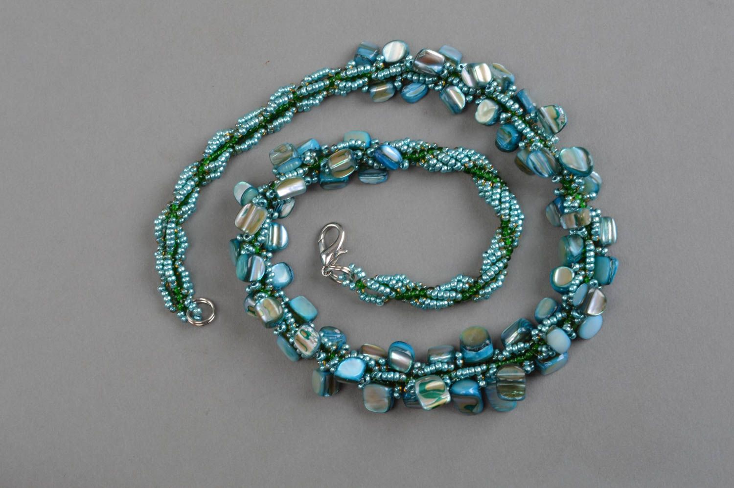 Turquoise necklace mother of pearl beaded accessory handmade beautiful jewelry photo 2