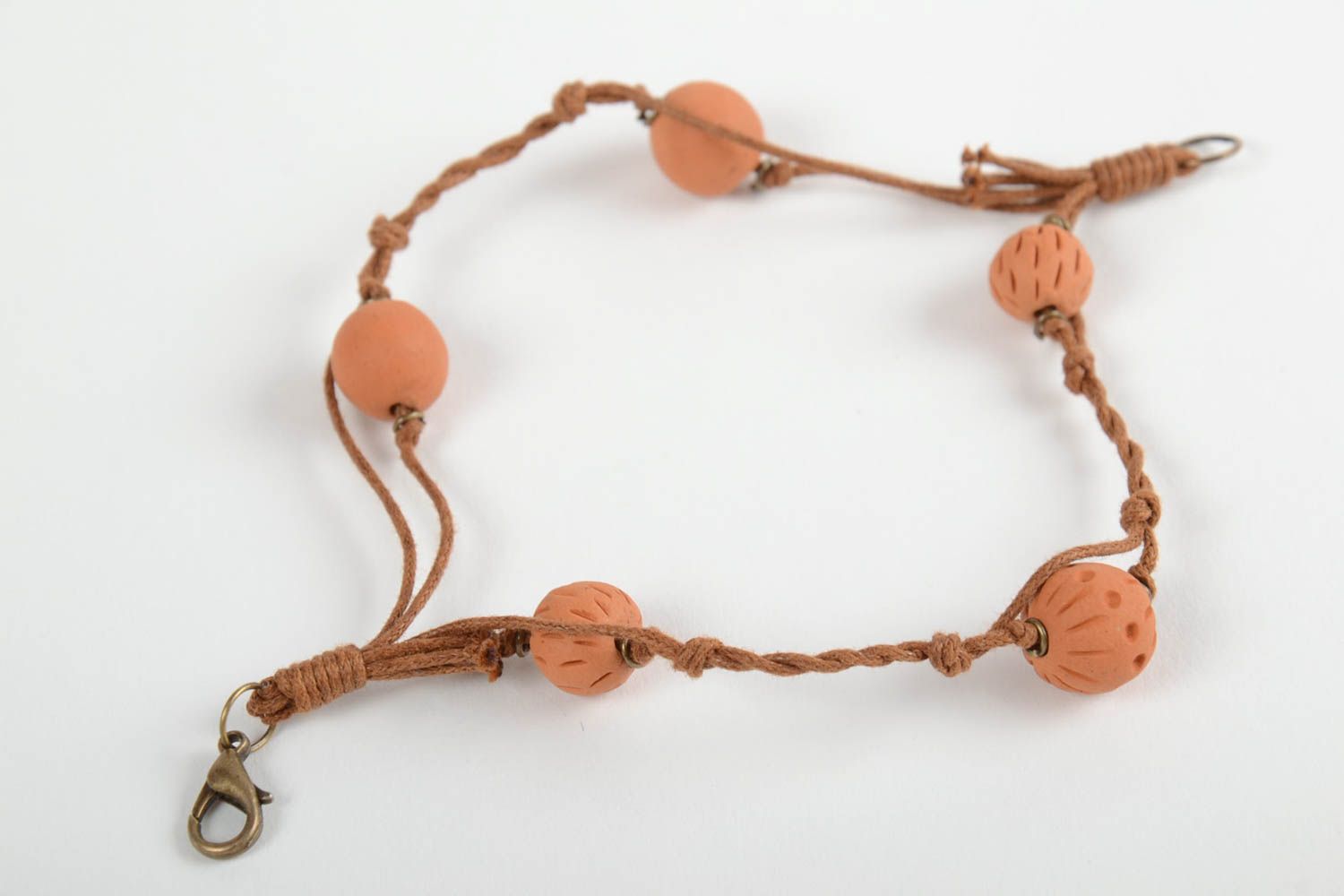 Unusual handmade ceramic bead bracelet woven wrist bracelet designer jewelry photo 5