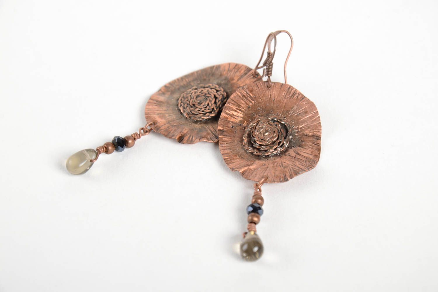 Handmade runde Kupfer Ohrringe Designer Schmuck Accessoire für Frauen lang foto 4