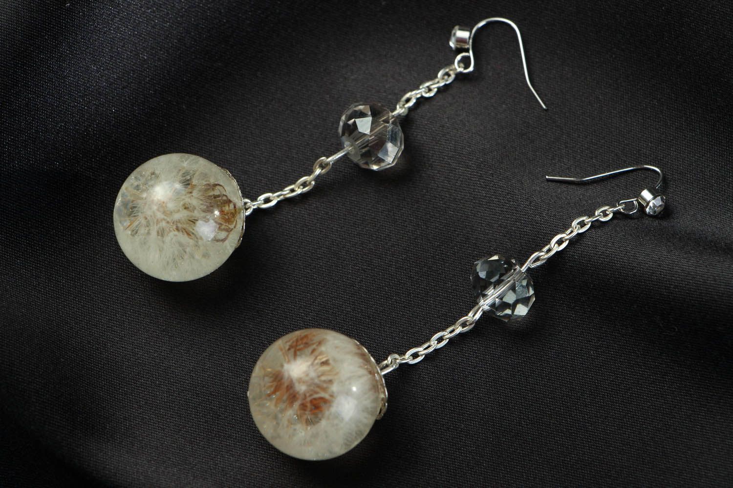 Earrings with dandelions in epoxy resin photo 1