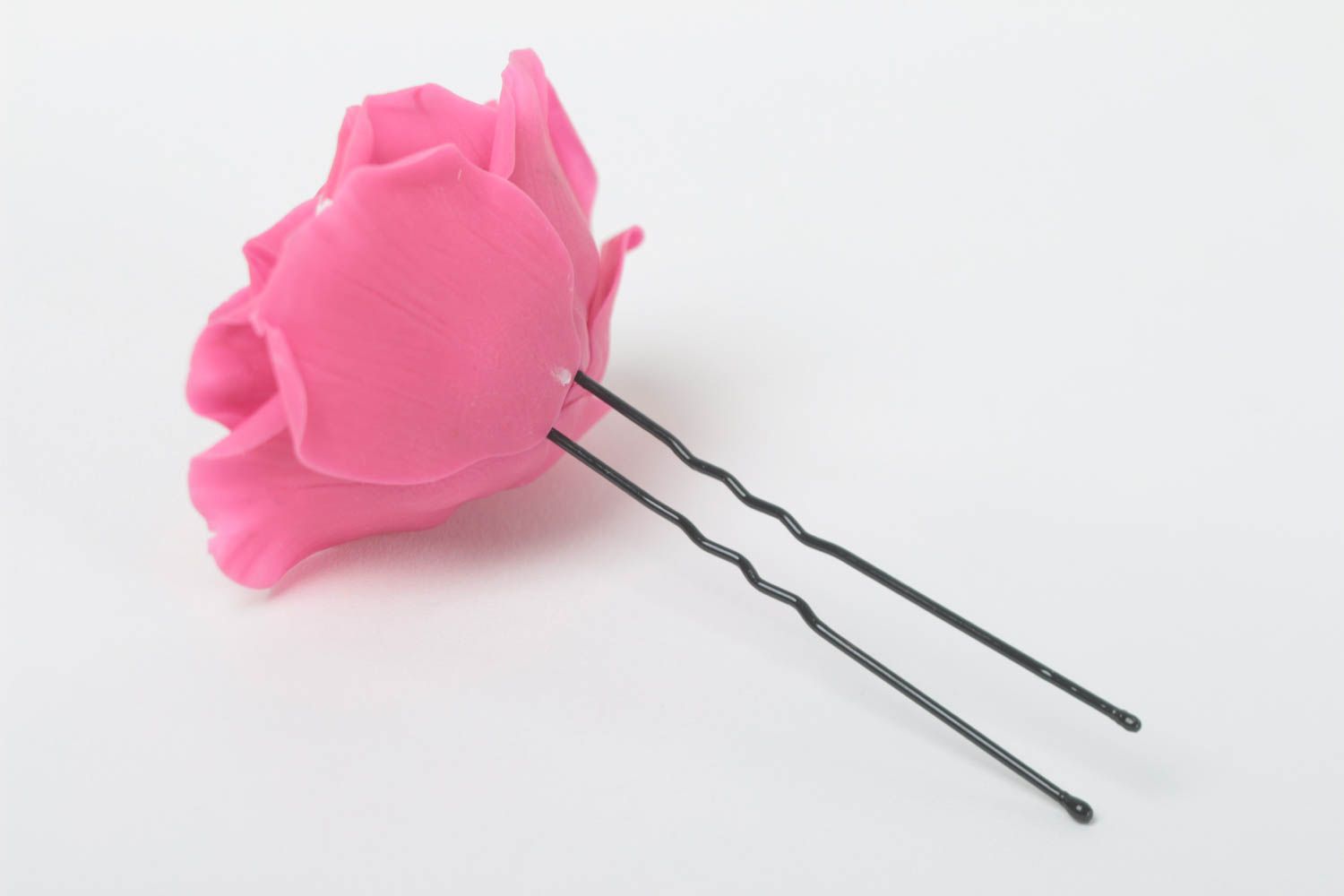 Крупная шпилька для волос из полимерной глины ручной работы с розой красивая фото 4