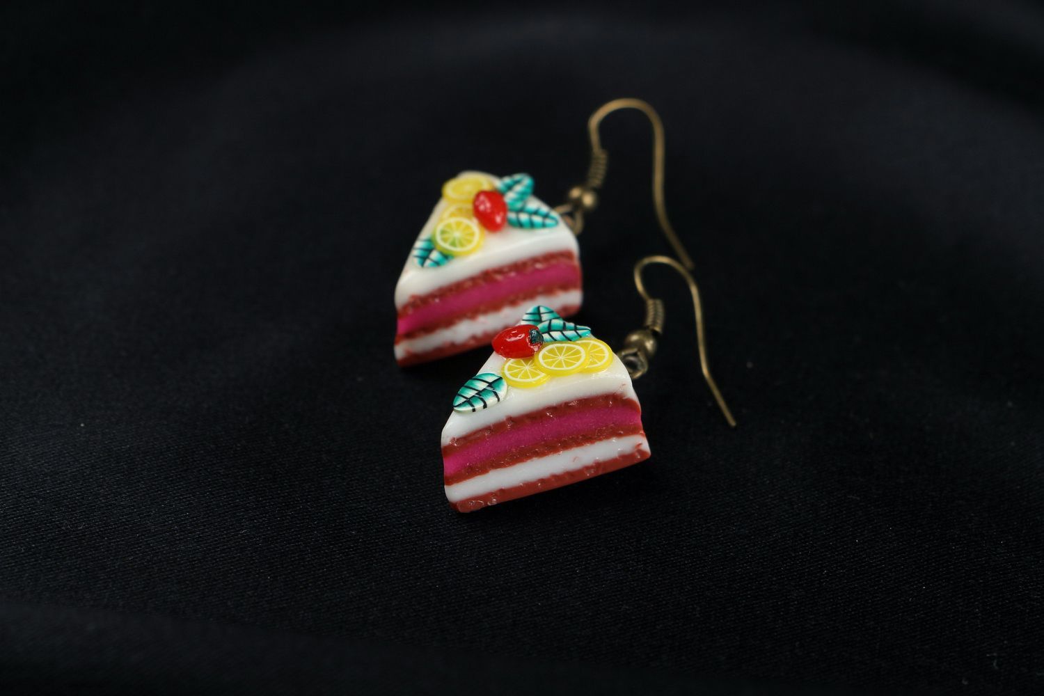 Earrings made of polymer clay Fruit cake photo 2