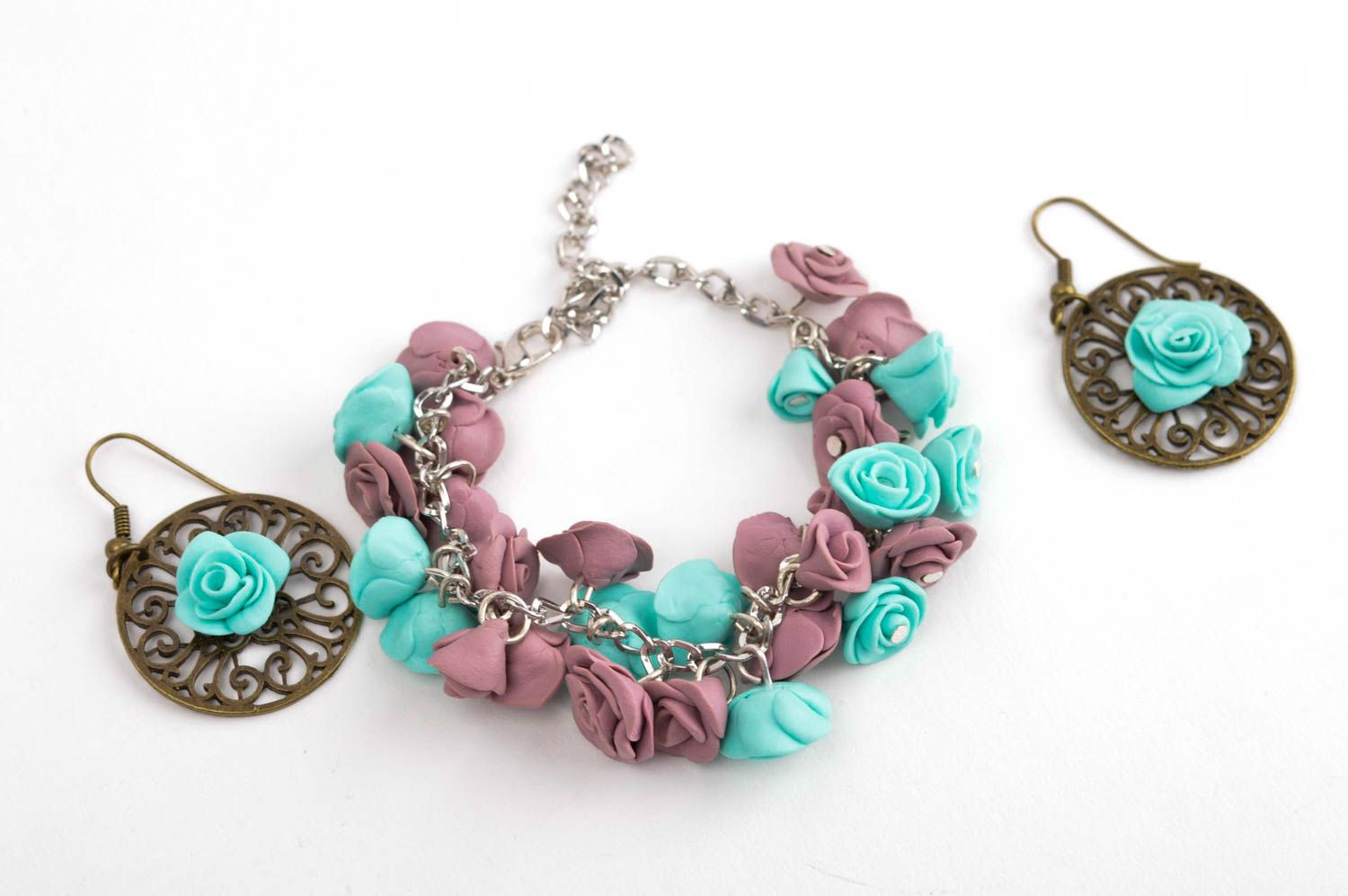 Handmade bracelet unusual earrings with flowers gift ideas beads bracelet photo 2