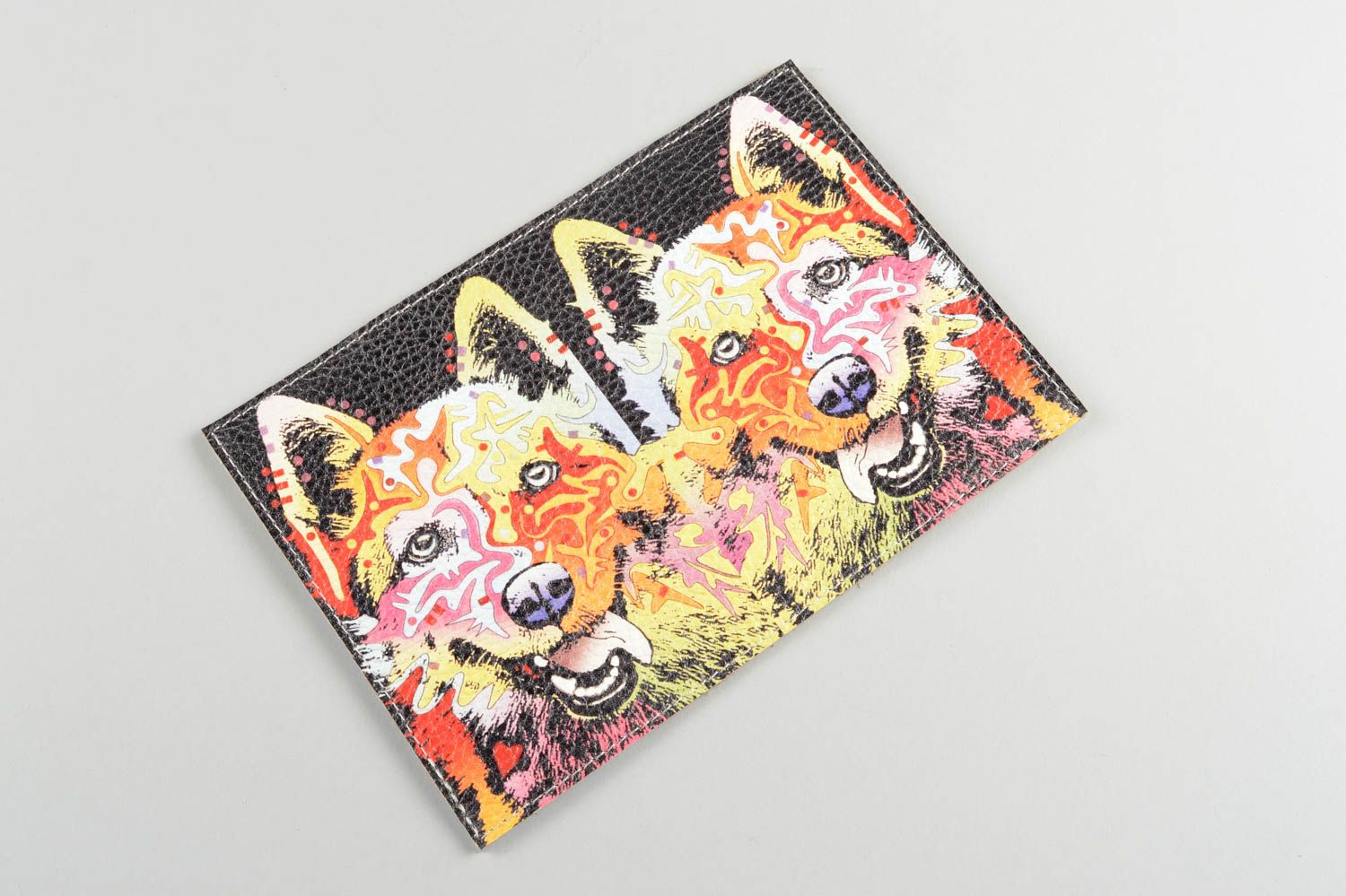 Funda de cuero artesanal regalo original estuche para pasaporte perro multicolor foto 2