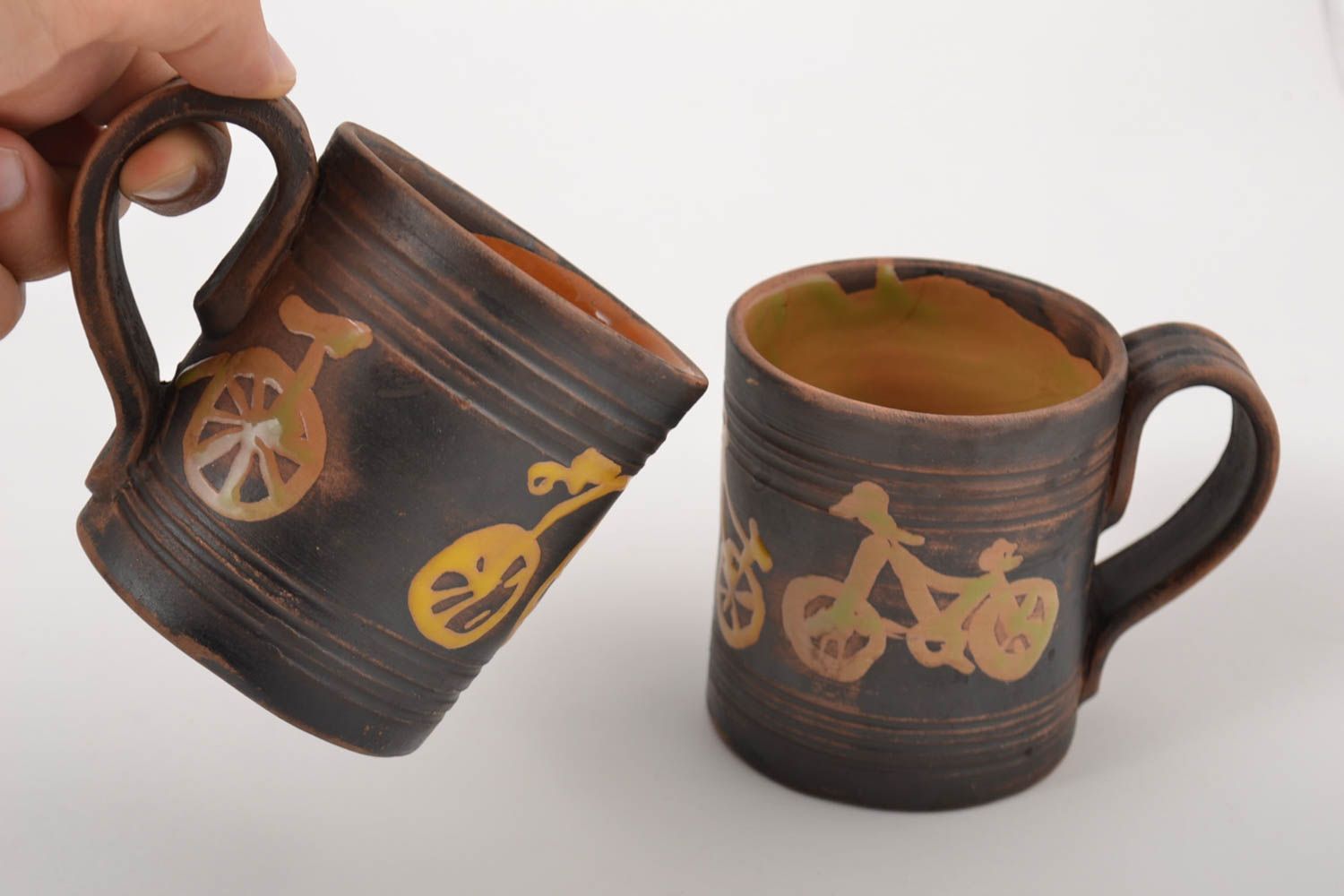 Set of 2 two coffee mugs for bike lovers with bike pattern 1,21 lb photo 2