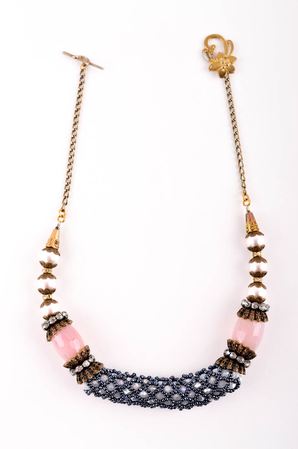 Collana di pietre naturali fatta a mano con perline e perle bigiotteria da donna foto 5