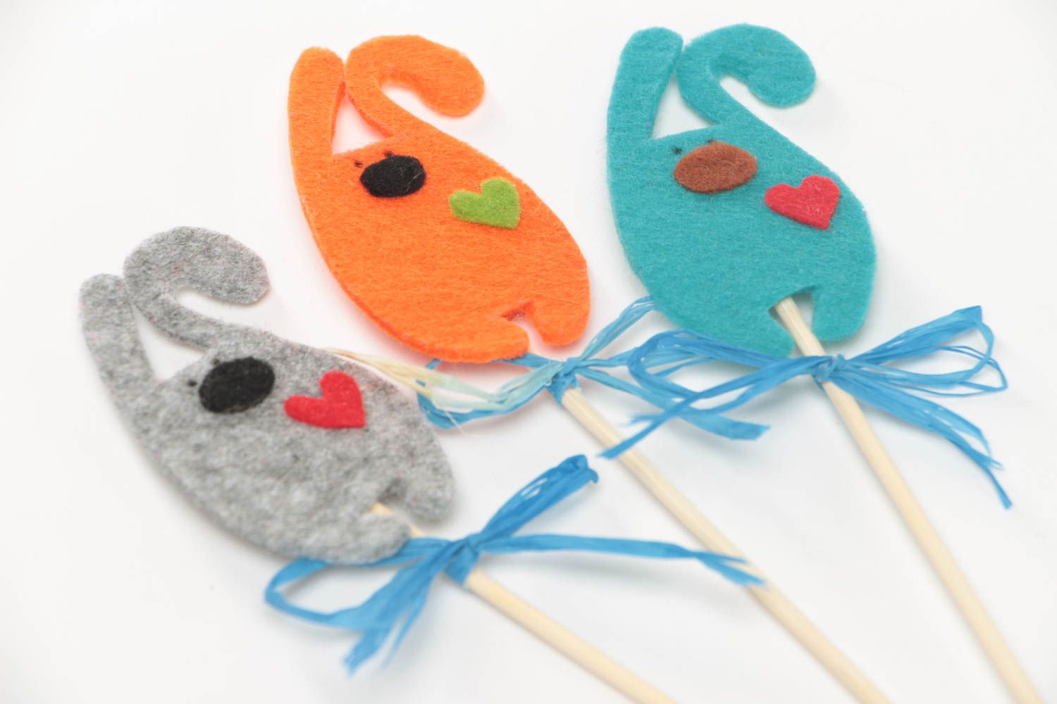 Set of 3 handmade designer fabric toy hares on sticks for houseplants photo 2