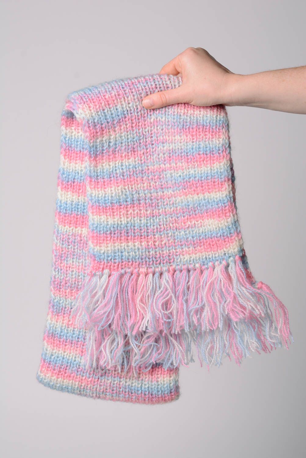 Set of handmade designer warm pink knitted accessories scarf and hat for women photo 5