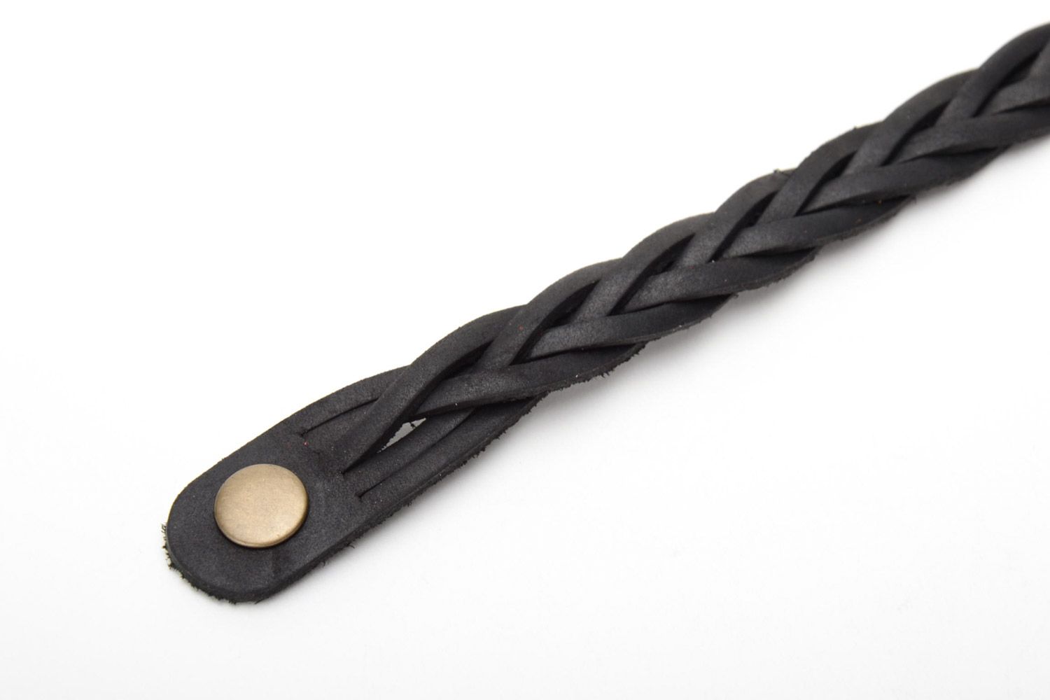 Bracelet tressé en cuir noir original fait main avec boutons métalliques photo 5