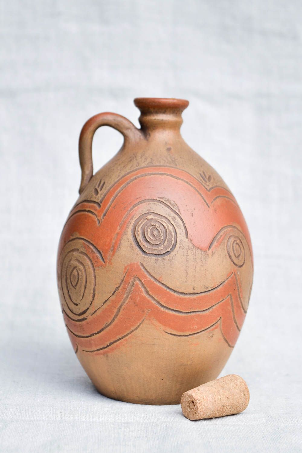 Handmade bemalter Krug aus Ton Keramik Flasche Öko Geschirr Wein Krug mit Korken foto 3