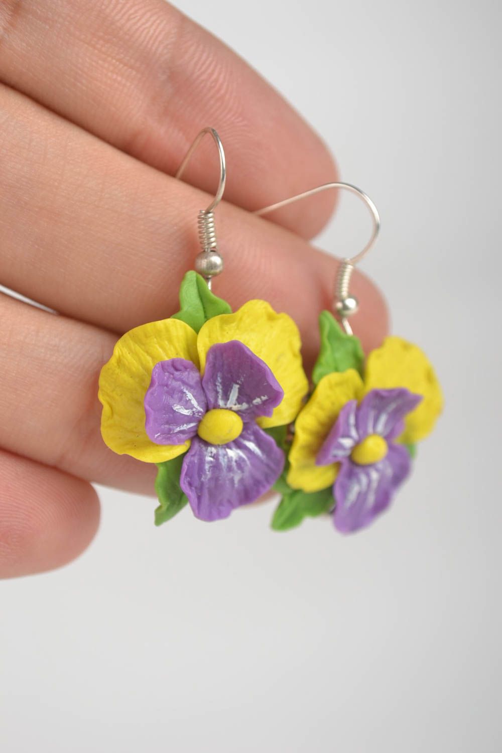 Handmade violette Blumen Ohrringe Designer Schmuck Accessoires für Frauen foto 5
