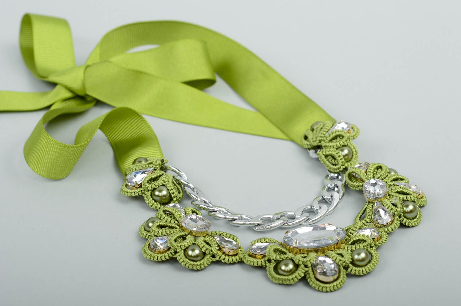 Handmade Damen Collier grüne Spitze Modeschmuck Halskette Accessoires für Frauen foto 2