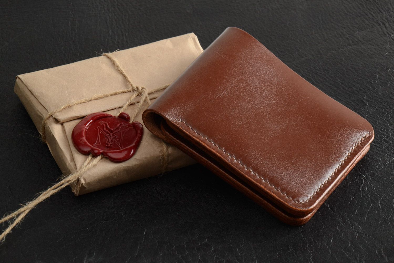 Homemade genuine leather wallet of brown color with 7 departments for men photo 1