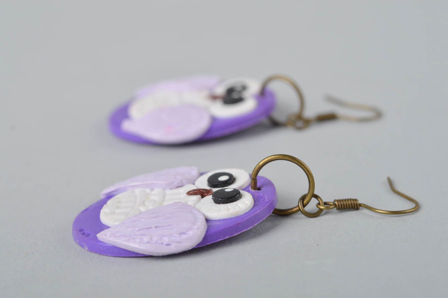 Handmade Damen Ohrringe Eulen Designer Schmuck Accessoire für Frauen violett foto 4