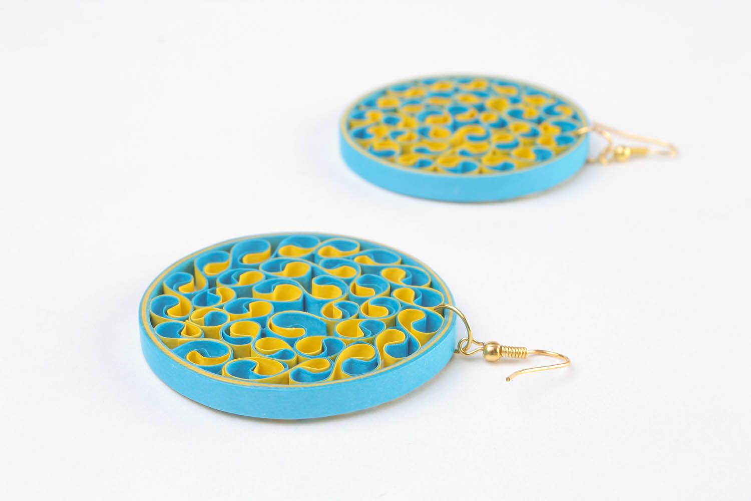 Yellow and blue paper earrings  photo 3