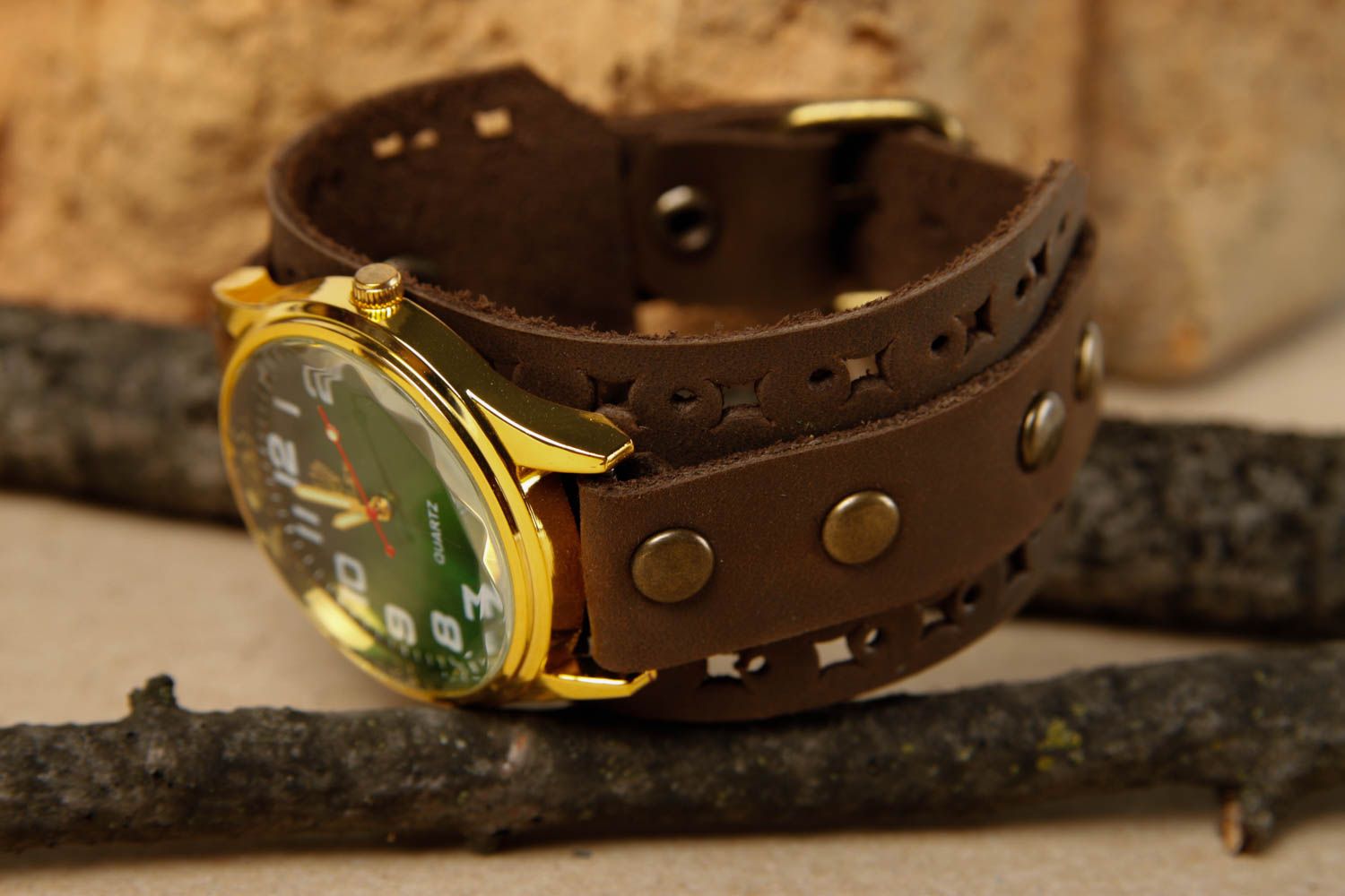 Bracelet cuir fait main Bracelet de montre design mode brun Accessoire en cuir photo 1