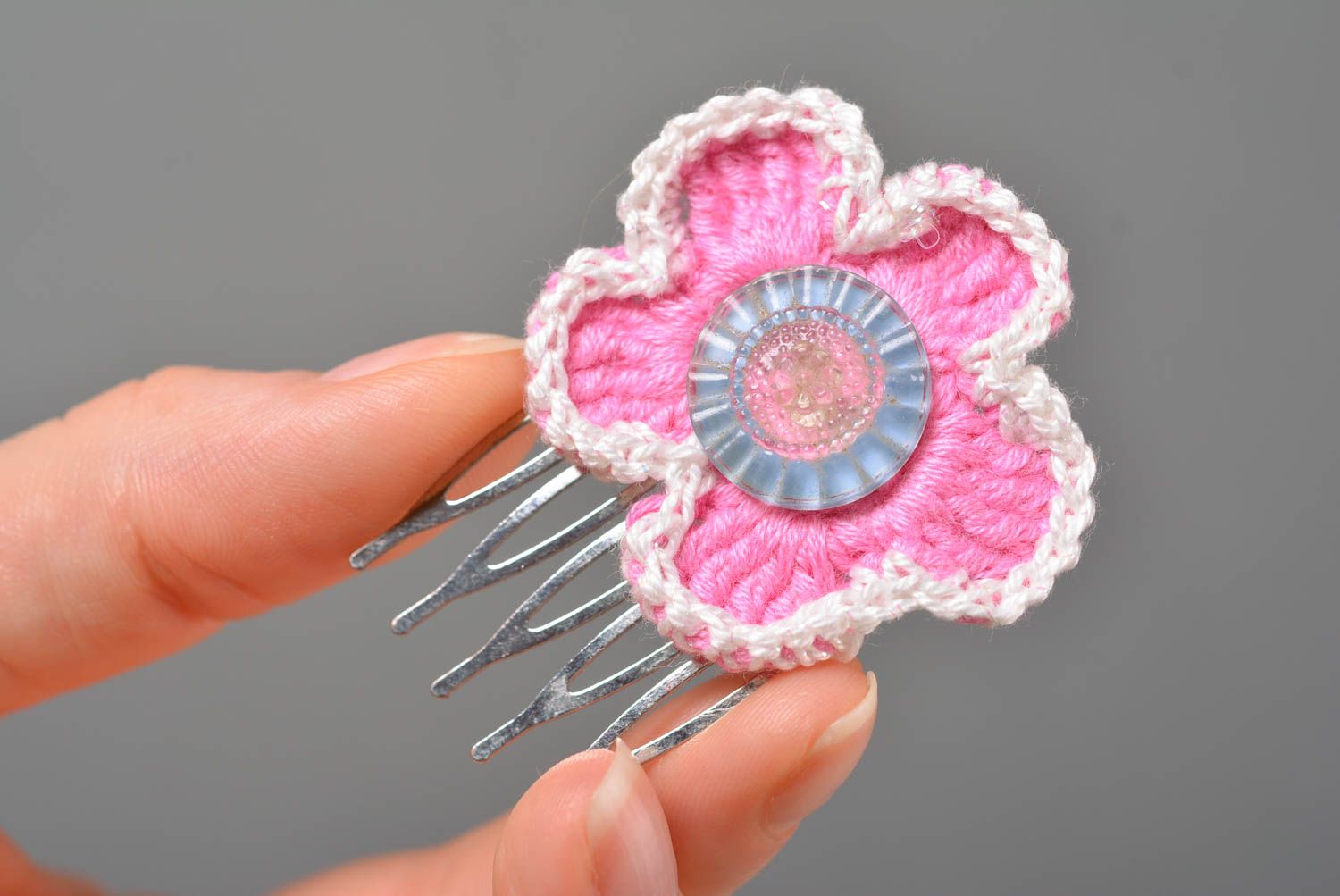 Handmade barrette crocheted hair comb flower hair accessory for women photo 3