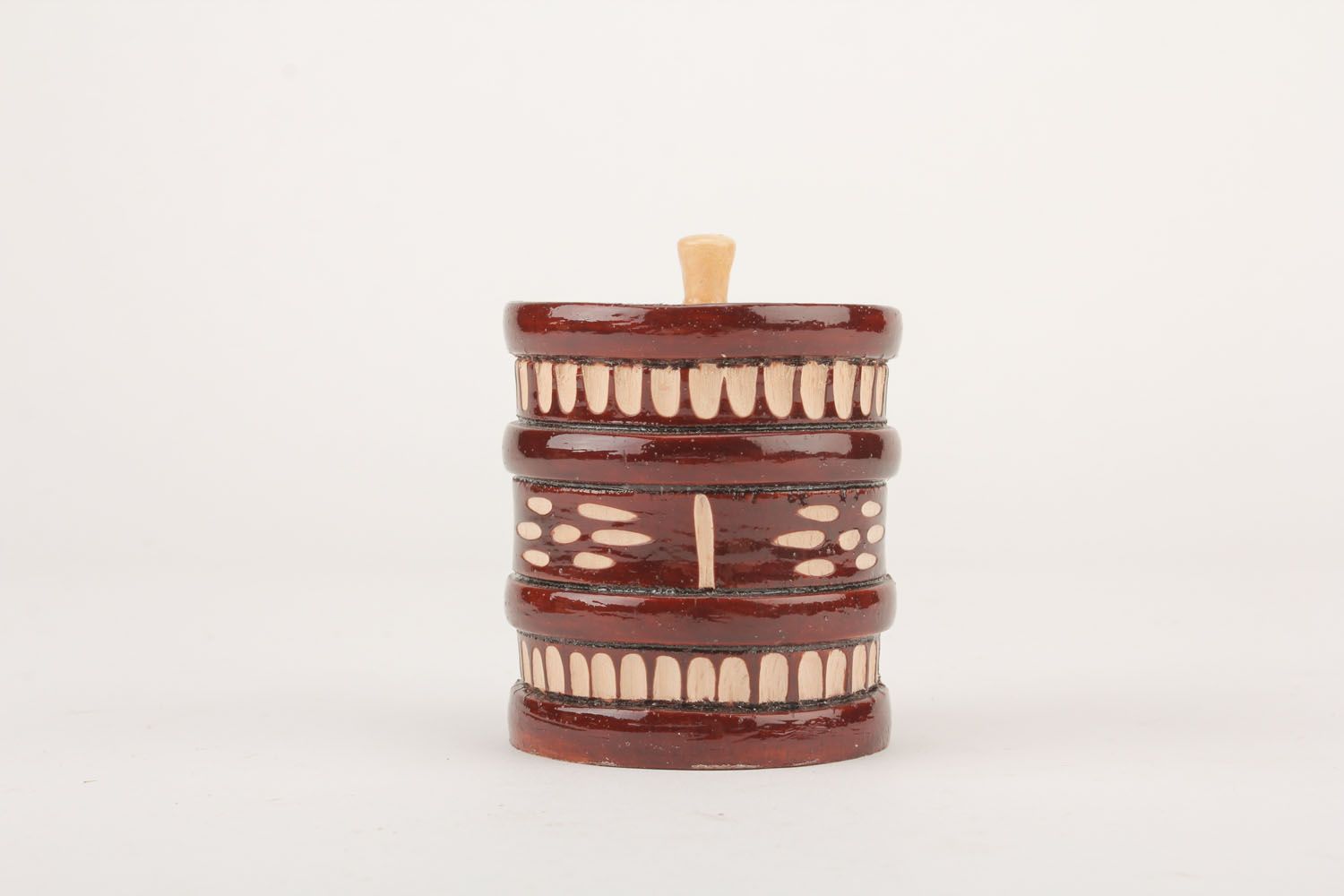 10 oz cherry color wooden jar with a lid and hand-carved pattern 0,2 lb photo 1