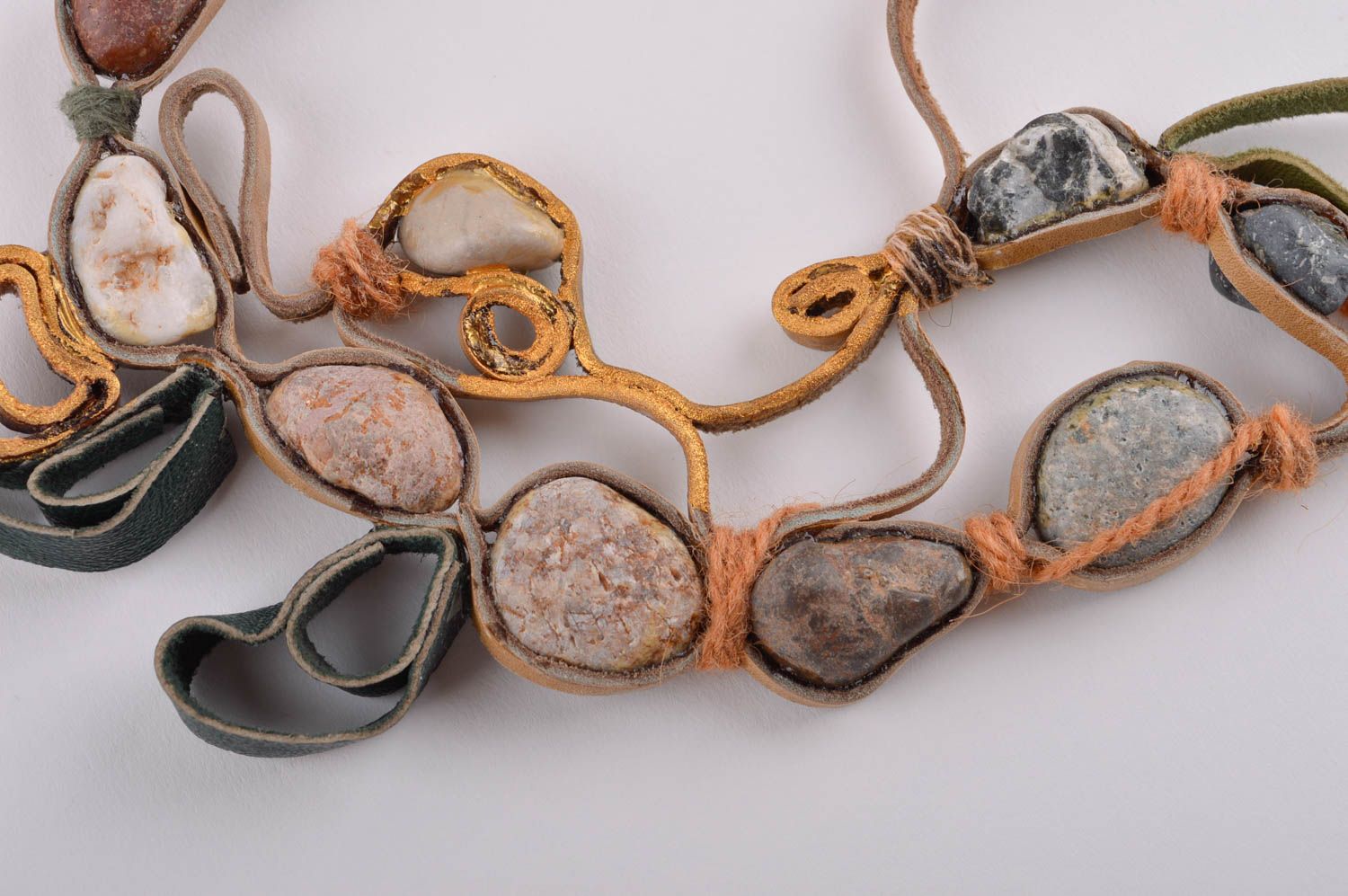 Stone necklace in ethnic style handmade leather necklace fashion jewelry photo 3
