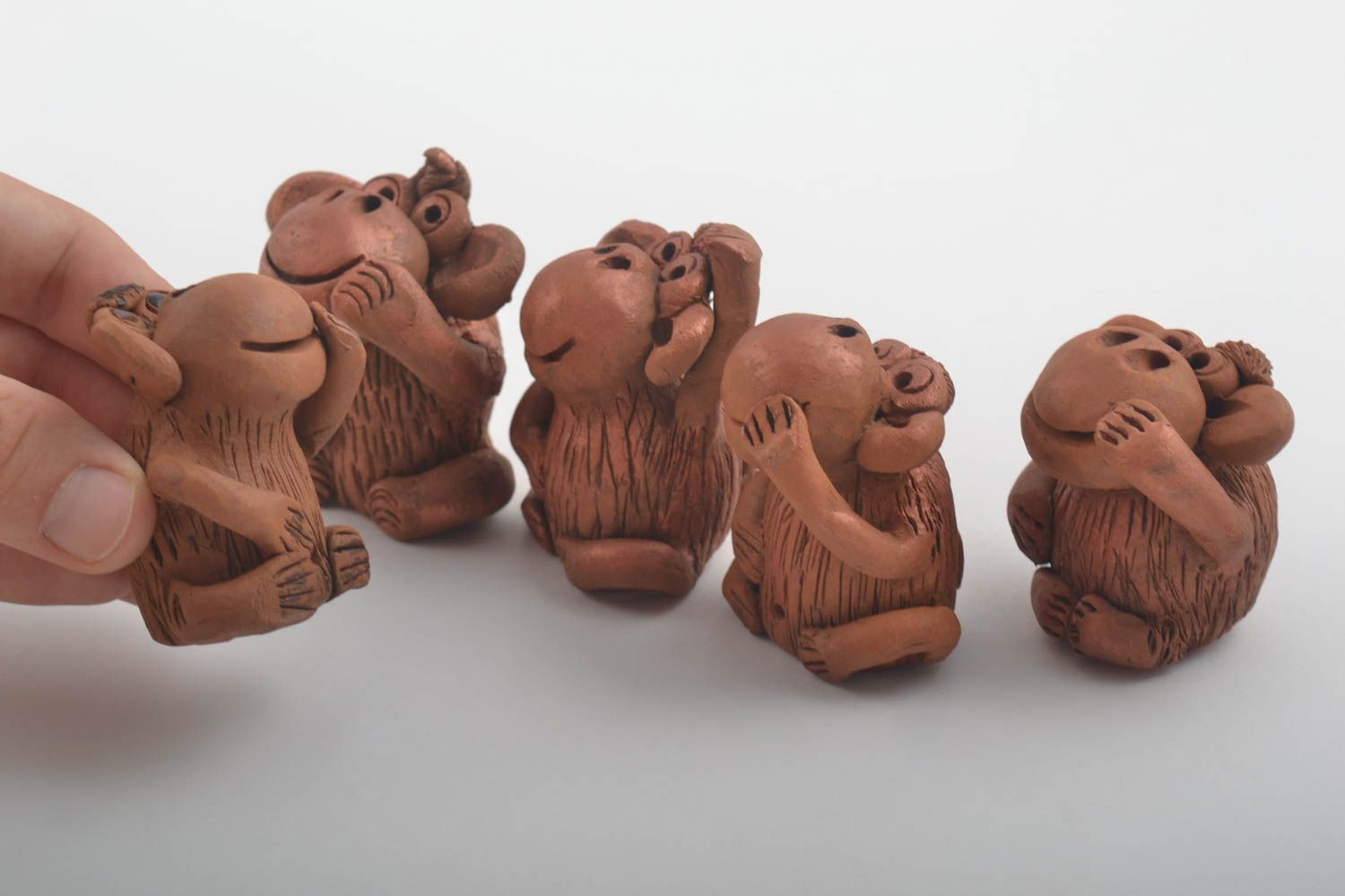 Set of 5 handmade ceramic figurines monkey statuettes sculpture art gift ideas photo 5