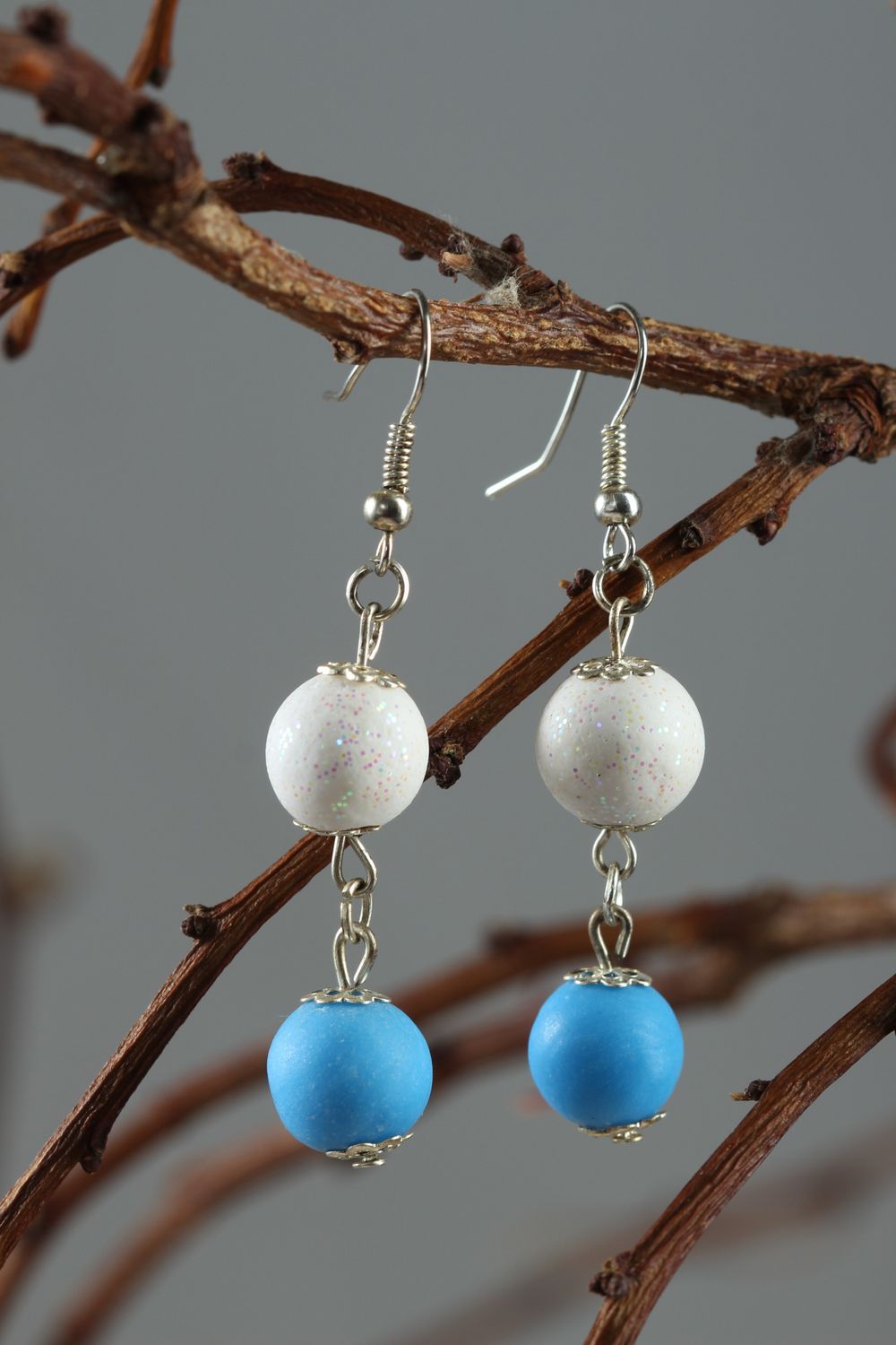 Plastic earrings handmade polymer clay earrings with beads stylish jewelry photo 1