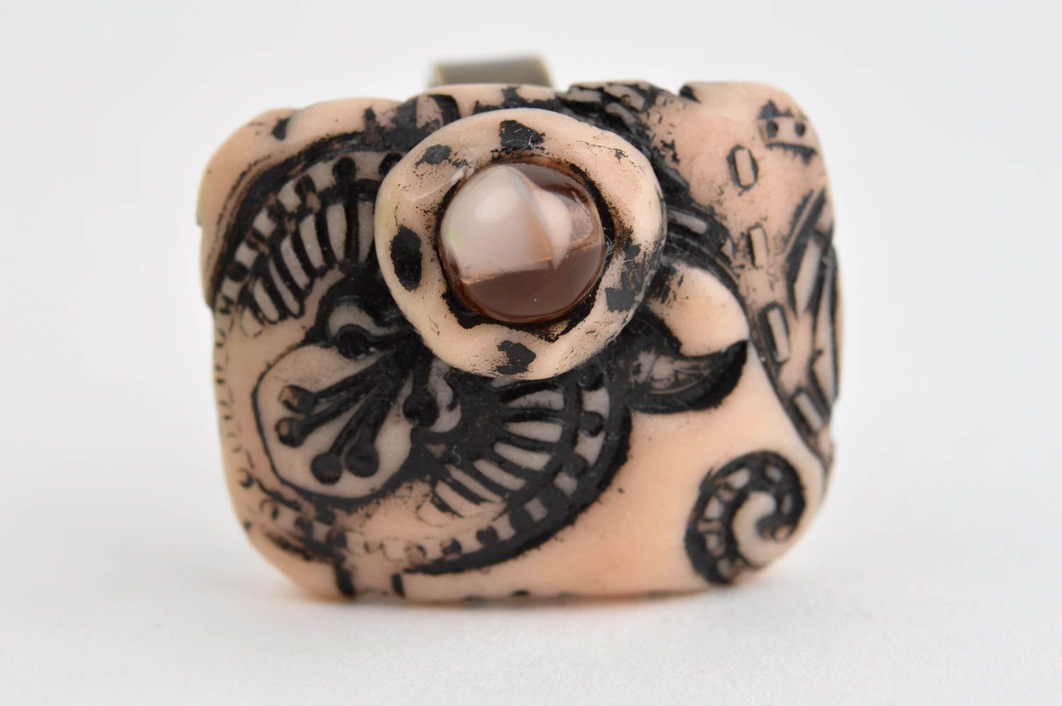 Кольцо ручной работы перстень из полимерной глины красивая бижутерия ажур фото 2